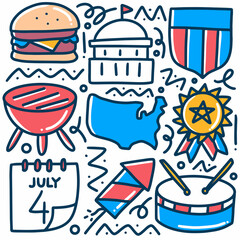 hand drawn national day doodle set