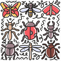 doodle set of insect hand drawing