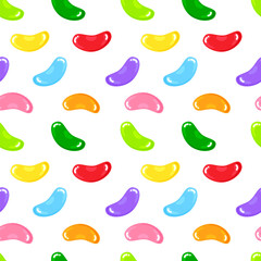 Jelly beans gummy sweet candies seamless pattern with amazing flavor flat style design vector illustration.