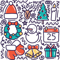 hand drawn winter collection doodle