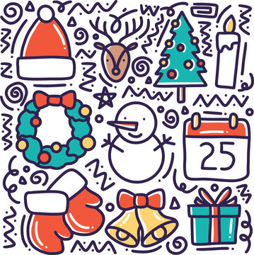 hand drawn winter collection doodle