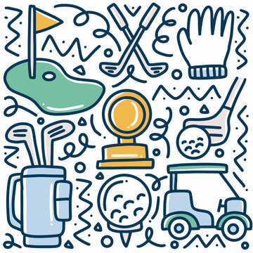 golf doodle art, blue, green, yellow clip art preview
