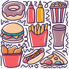 hand drawn doodle various fast food