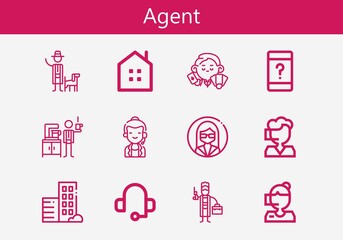 Premium set of agent line icons. Simple agent icon pack. Stroke vector illustration on a white background. Modern outline style icons collection of Call center, Headset