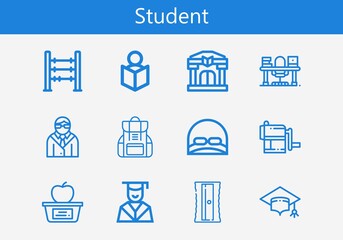 Premium set of student line icons. Simple student icon pack. Stroke vector illustration on a white background. Modern outline style icons collection of Mortarboard, Read