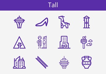 Fototapeta na wymiar Premium set of tall line icons. Simple tall icon pack. Stroke vector illustration on a white background. Modern outline style icons collection of Free fall, Ladder, Skyscraper