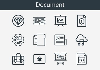 Premium set of document line icons. Simple document icon pack. Stroke vector illustration on a white background. Modern outline style icons collection of Newspaper, Music file