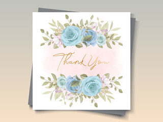 Hand drawn wedding card design with floral blue ornaments