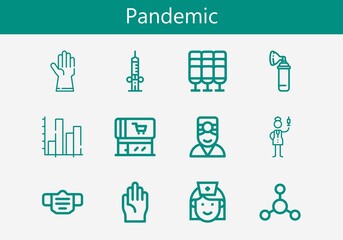 Premium set of pandemic line icons. Simple pandemic icon pack. Stroke vector illustration on a white background. Modern outline style icons collection of Seat, Oxygen, Gloves