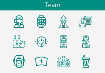 Premium set of team line icons. Simple team icon pack. Stroke vector illustration on a white background. Modern outline style icons collection of Operator, Call center, Call