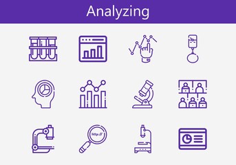 Premium set of analyzing line icons. Simple analyzing icon pack. Stroke vector illustration on a white background. Modern outline style icons collection of Microscope