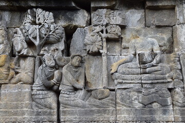 relief des Buddha im Borobudurtempel auf Java