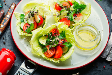 Spring vegetable salad on plate