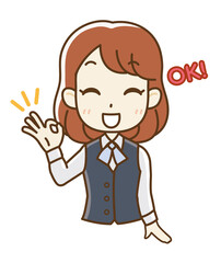 オーケーサインをする制服の女子社員