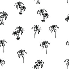 Black and white beach seamless pattern with palm trees. Exotic background.