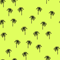 Black and white beach seamless pattern with palm trees. Exotic background.