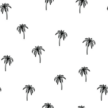 Black and white beach seamless pattern with palm trees. Exotic background.