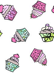 Hand drawn doodle muffins set.