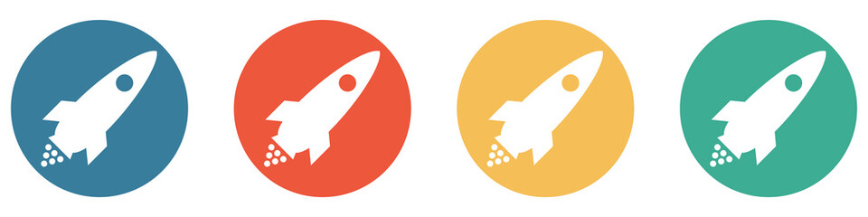 Bunter Banner mit 4 Buttons: Startende Rakete