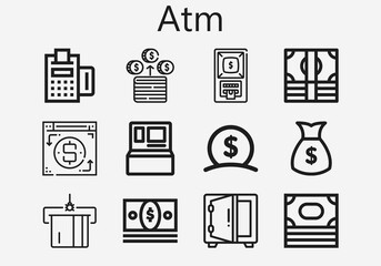 Premium set of atm [S] icons. Simple atm icon pack. Stroke vector illustration on a white background. Modern outline style icons collection of Money, Payment, Safebox, Payment method, Atm