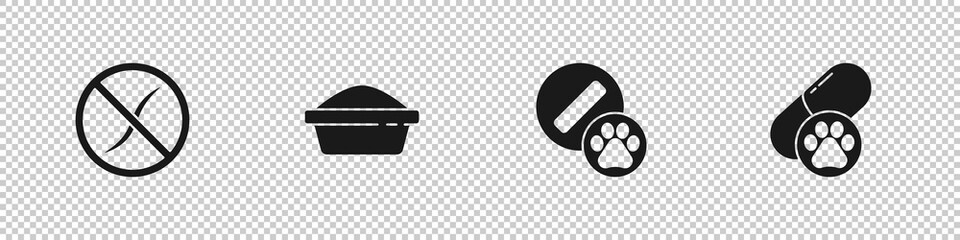 Set Anti worms parasite, Pet food bowl, Dog pill and icon. Vector