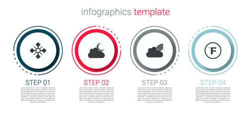 Set Snowflake, Cloud with moon, Rainbow clouds and Fahrenheit. Business infographic template. Vector