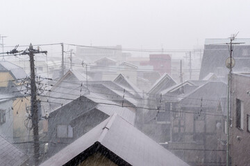 雨の降る街並み