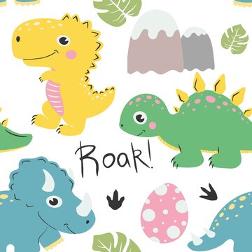 Childish pattern with dinosaurs. Vector childish picture for fabric, textile stock illustration.