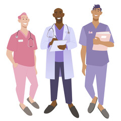 Medical group of doctor, nurse, and intern. Health care team characters. Flat vector illustration - 420196172