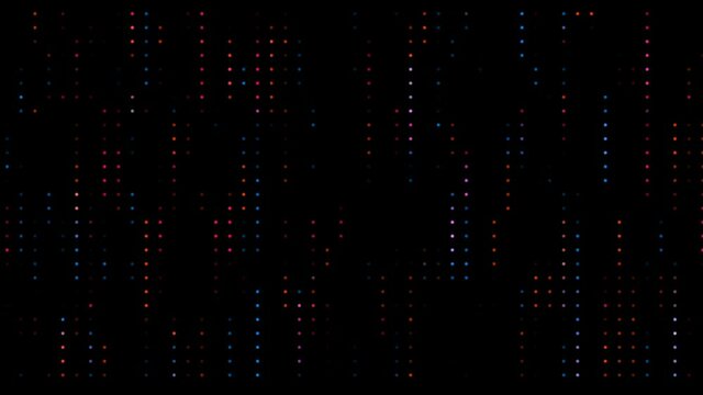 Grid of dots. Abstract neon matrix background with colored dots on black surface. Matrix of dots generating and moving on the edge. Points and lines as morse code. Communication ideas Signals with dot
