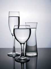 Glass of water isolated in black and white image for background ,glass of wine ,dinner ware