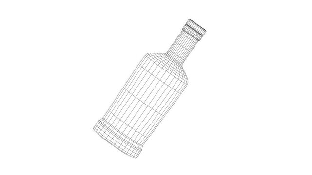 3D wire-frame model of bottle for whisky, vodka, brandy or other alcoholic beverage