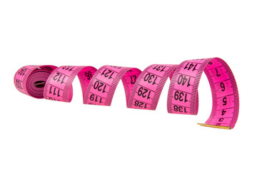 Pink tape measure roll isolated on the white background