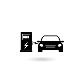 Electric car charging station icon with shadow