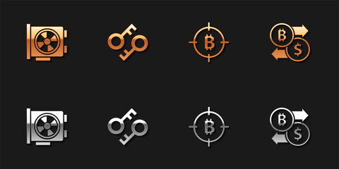 Set Video graphic card, Cryptocurrency key, Bitcoin in the target and exchange icon. Vector