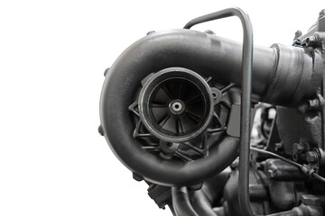 Close-up of diesel engine turbocharger