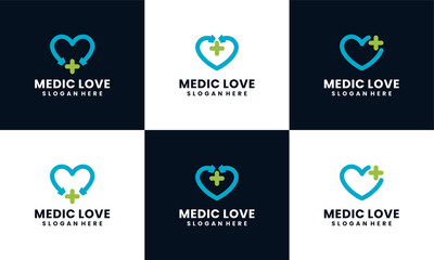 set of medical logo with love stethoscope shape concept template