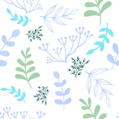 Summer and spring design seamless pattern leaves foliage botanical garden watercolor gouache illustration