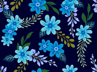 Fototapeta na wymiar Summer and spring floral design seamless pattern cosmo gerbera daisy leaves flower foliage botanical garden watercolor gouache illustration