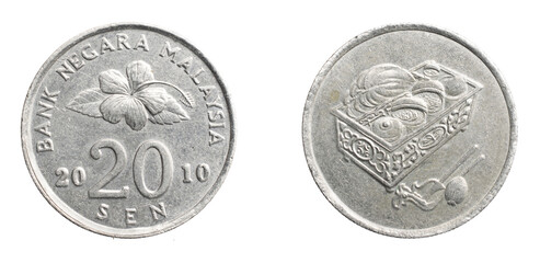 Malaysia twenty sen coin on a white isolated background © Krzysztof Bubel