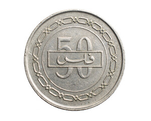 Obraz na płótnie Canvas Bahrain fifty filis coin on white isolated background