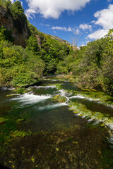 Naklejka na ściany i meble Krka national park, famous travel destination in Dalmatia of Croatia. Krka waterfalls in the Krka National Park in autumn, Croatia