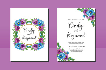 Wedding invitation frame set, floral watercolor hand drawn Pansy Flower design Invitation Card Template
