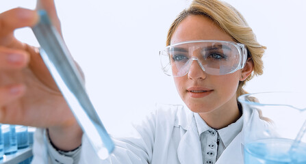 closeup.portrait of doctor biologist in the lab.