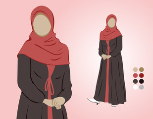 Vector illustration of the Islamic Muslimah Hijab Model 1. This model will be made in many variations so that you can use it for hijab business purposes.