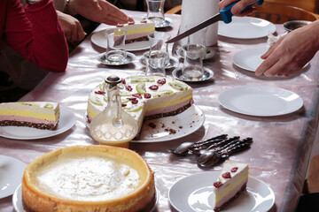 Berry cheesecake on the table.