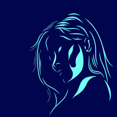 Woman vector silhouette line pop art potrait logo colorful design with dark background. Abstract vector illustration