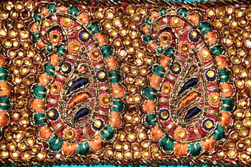Decorated Cloth with shining beads closeup 