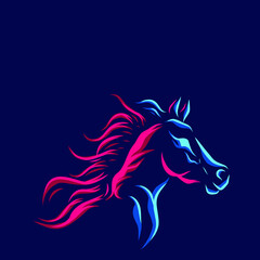 Horse line pop art potrait logo colorful design with dark background. Abstract vector illustration