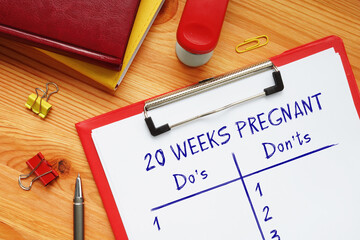  Financial concept meaning 20 WEEKS PREGNANT Do's and Don'ts with phrase on the piece of paper.